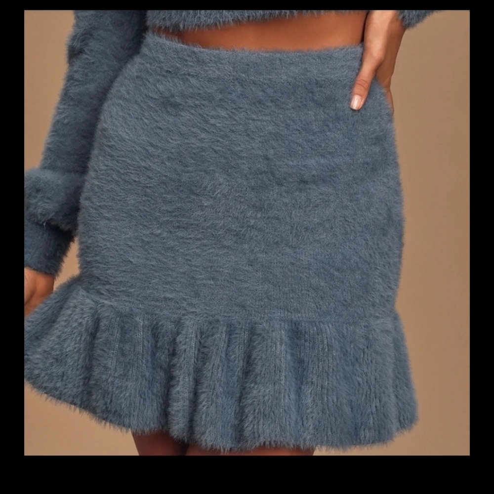 NWT Lulus Dusty blue Eyelash knit mini skirt